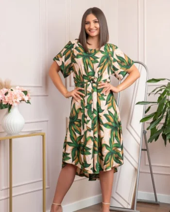 Rochie eleganta Olive cu imprimeu exotic verde