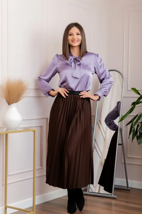 Fusta plisata eleganta Jacqueline cu elastic in talie - Maro