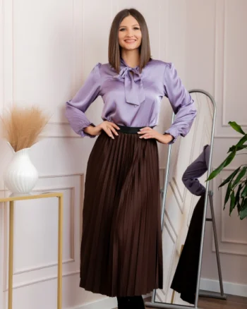 Fusta plisata eleganta Jacqueline cu elastic in talie - Maro