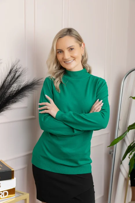 Pulover Ellen din tricot subtire cu guler inalt - Verde