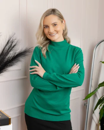 Pulover Ellen din tricot subtire cu guler inalt - Verde