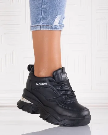 Sneakers dama cu platforma Negri din Piele Ecologica Ninera