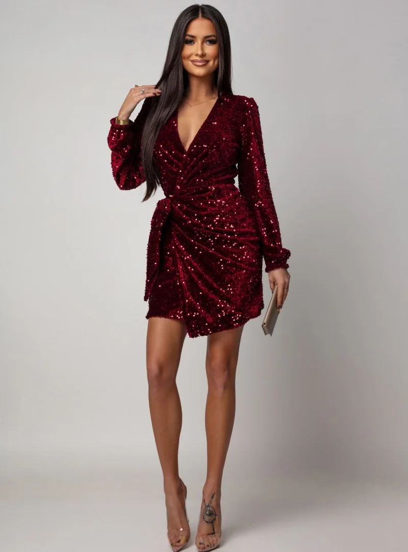 Rochie eleganta bordo cu paiete ...