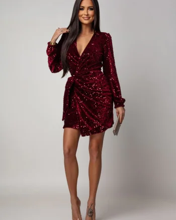 Rochie eleganta bordo cu paiete ...