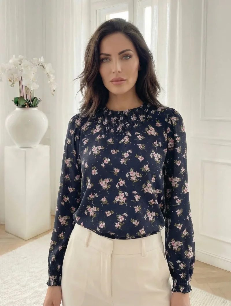 Bluză elegantă bleumarin cu mode...