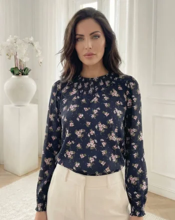 Bluză elegantă bleumarin cu mode...