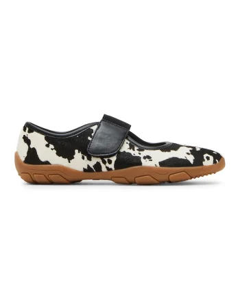 Pantofi sport low-cut cu inchidere velcro si model vacuta, Negru/Crem