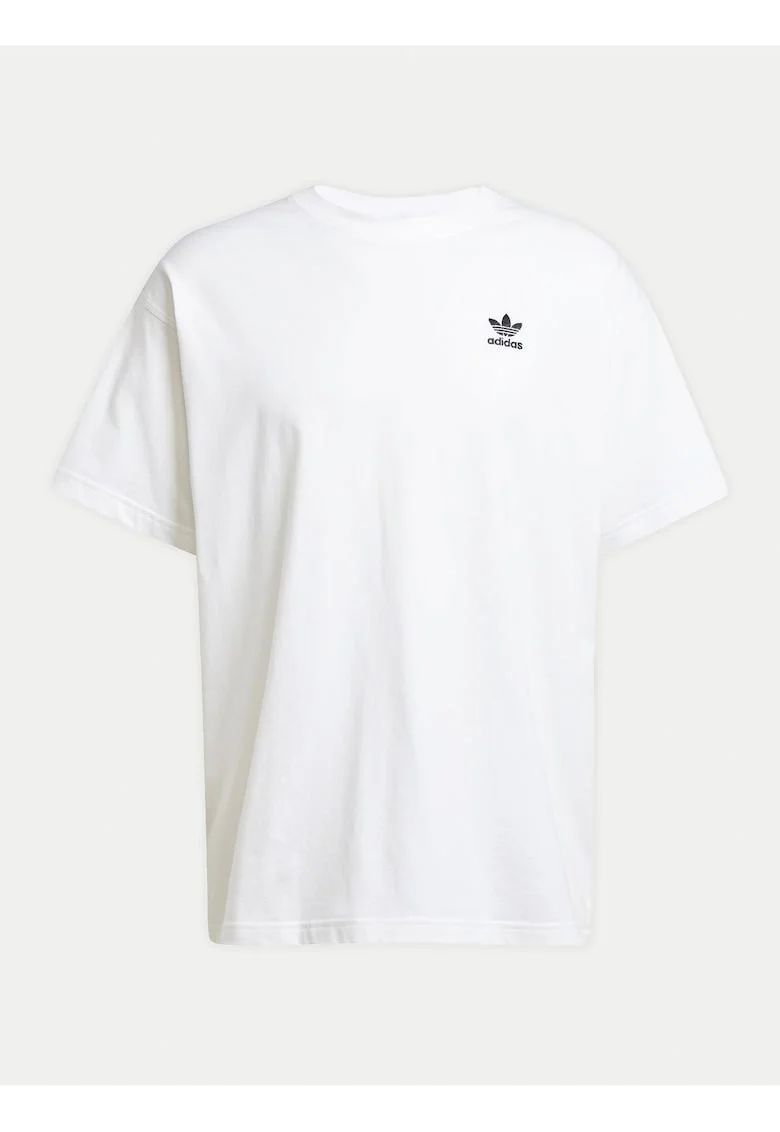 Tricou din bumbac cu detaliu logo si decolteu la baza gatului, Alb