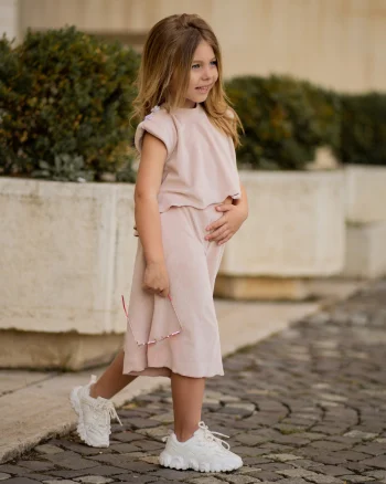 Trening din catifea nude cu pantalon evazat pentru fete