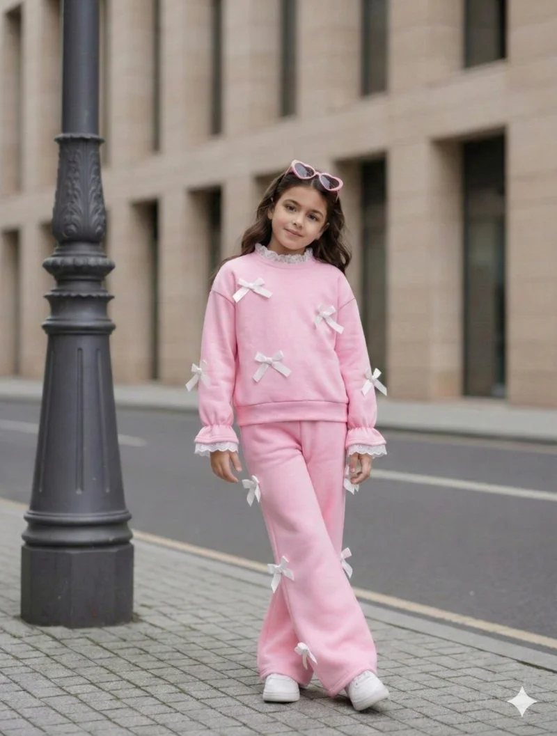 Trening roz casual din bumbac cu dantela pentru fete - Cora
