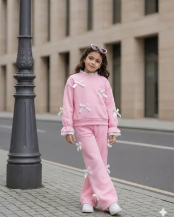 Trening roz casual din bumbac cu dantela pentru fete - Cora
