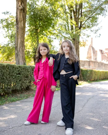 Compleu din in sacou, vesta si pantaloni evazați pentru fete - Emma