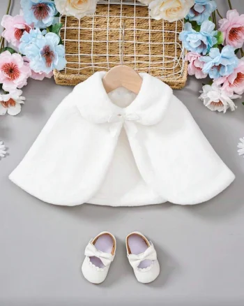 Capa alba eleganta din blanita ecologica pentru fete - Annabelle
