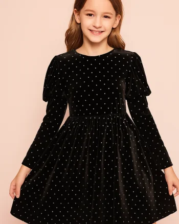 Rochie neagra din catifea cu glitter argintiu pentru fete - Emma