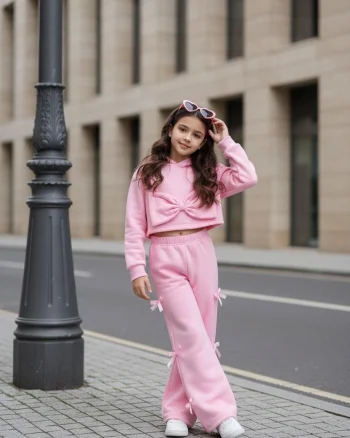 Trening casual roz cu pantalon evazat pentru fete - Sidney