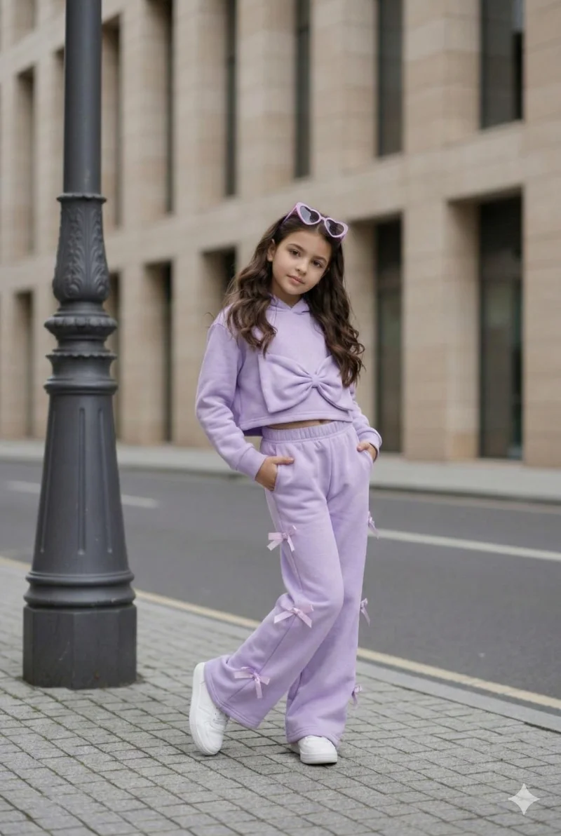 Trening casual lila cu pantalon evazat pentru fete - Sidney