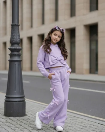 Trening casual lila cu pantalon evazat pentru fete - Sidney
