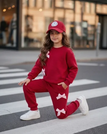 Trening casual rosu cu fundite pentru fete - Miky