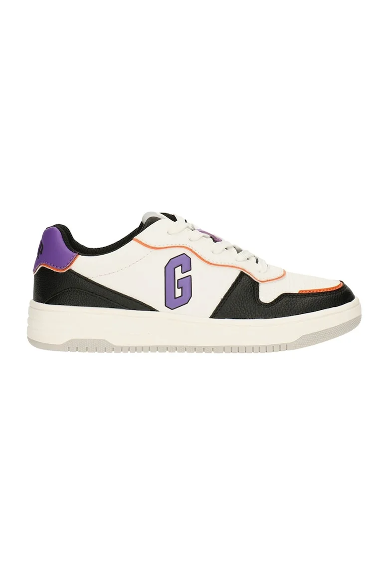 Pantofi sport de piele ecologica cu model colorblock, Negru/Alb murdar/Ametist