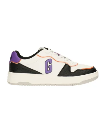 Pantofi sport de piele ecologica cu model colorblock, Negru/Alb murdar/Ametist