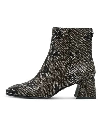 Ghete cu model piele de sarpe si toc masiv, Negru/Maro taupe