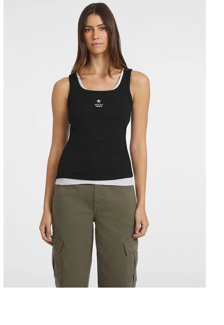 Top slim fit, Negru/Argintiu
