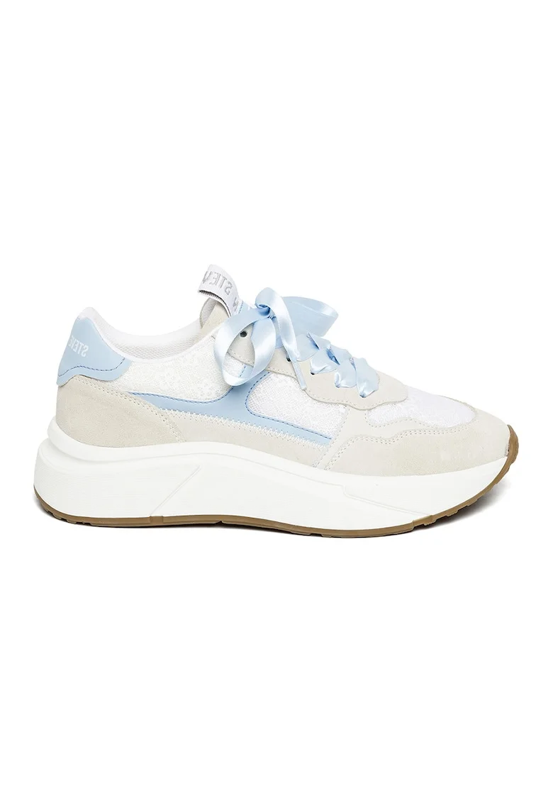 Pantofi sport wedge de piele ecologica, Alb/Alb fildes/Albastru glaciar
