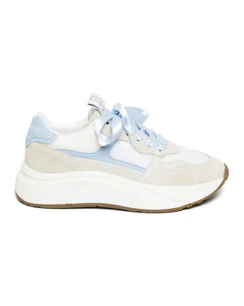 Pantofi sport wedge de piele ecologica, Alb/Alb fildes/Albastru glaciar