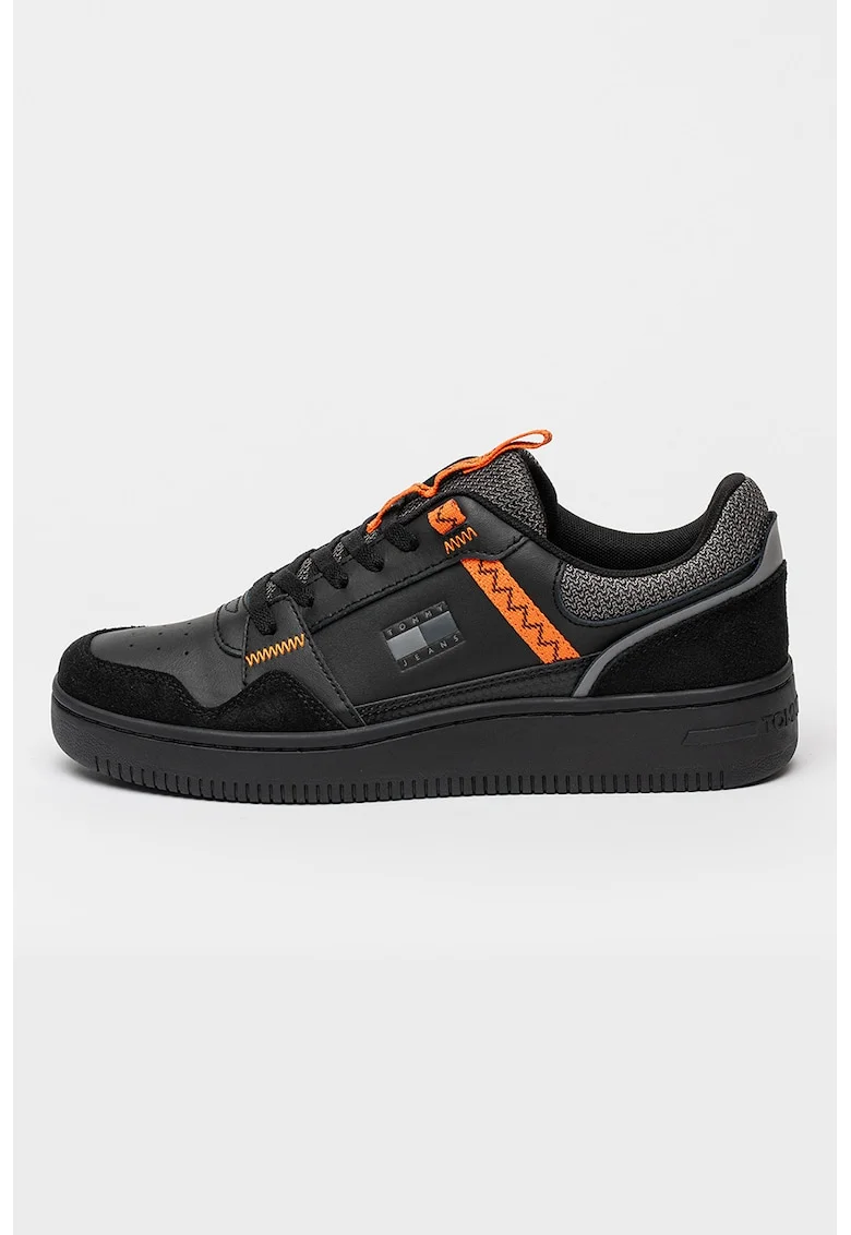Pantofi sport Retro din piele, Negru/Portocaliu