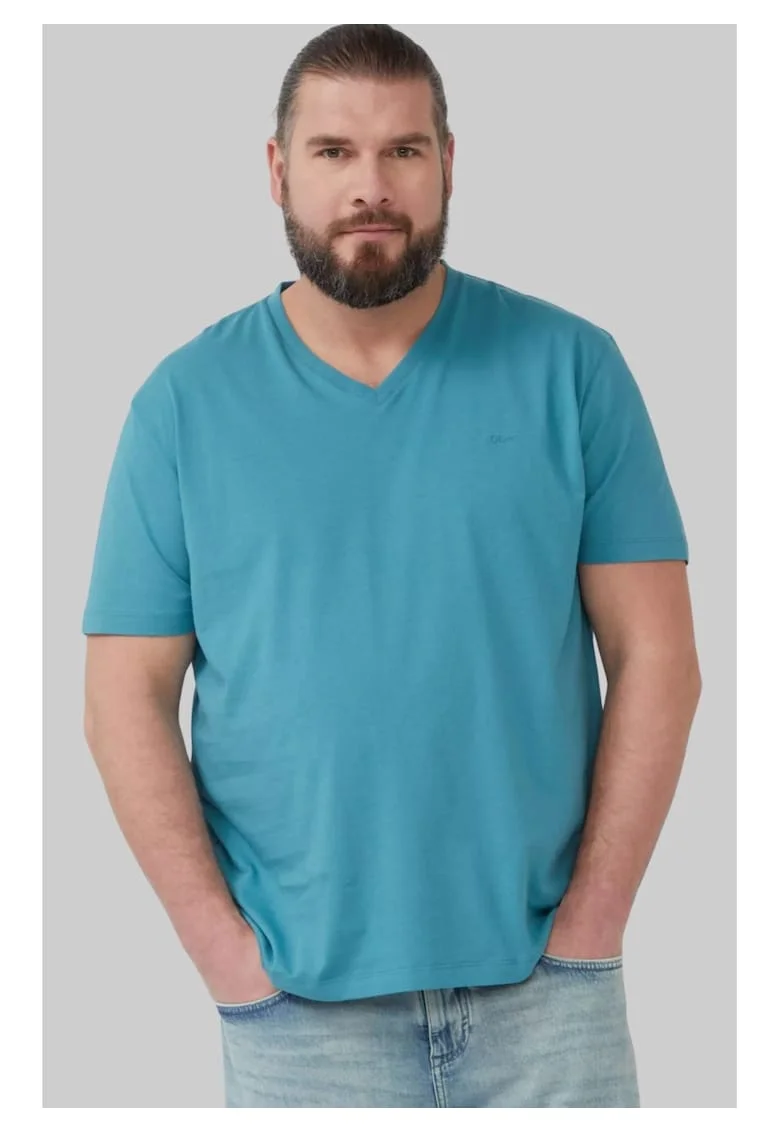 Big Sizes Tricou barbati big sizes cu decolteu in V, Regular Fit, din bumbac, Turcoaz, Turcoaz