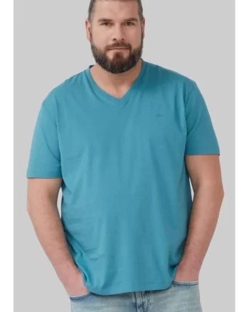 Big Sizes Tricou barbati big sizes cu decolteu in V, Regular Fit, din bumbac, Turcoaz, Turcoaz