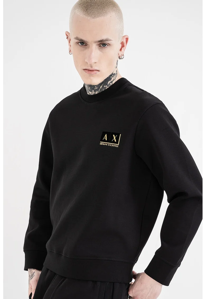 Bluza de trening din amestec de bumbac cu logo, Auriu/Negru