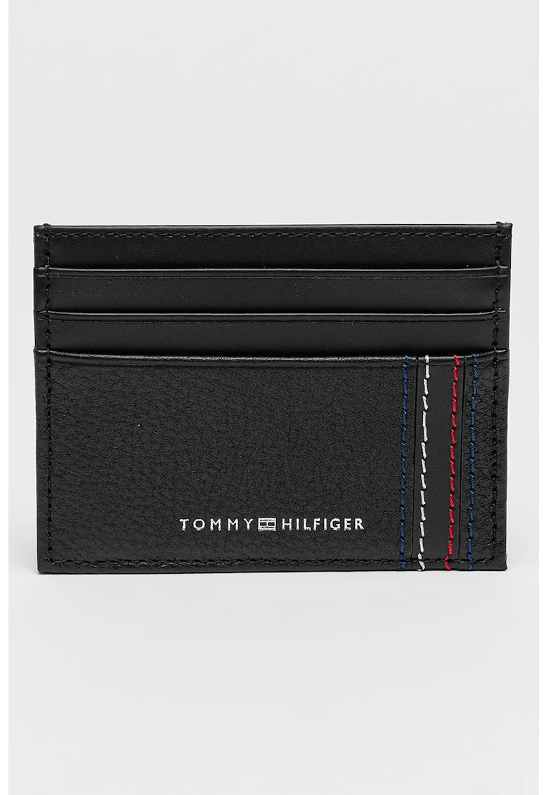Portcart de piele cu imprimeu logo, Negru