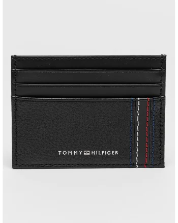 Portcart de piele cu imprimeu logo, Negru
