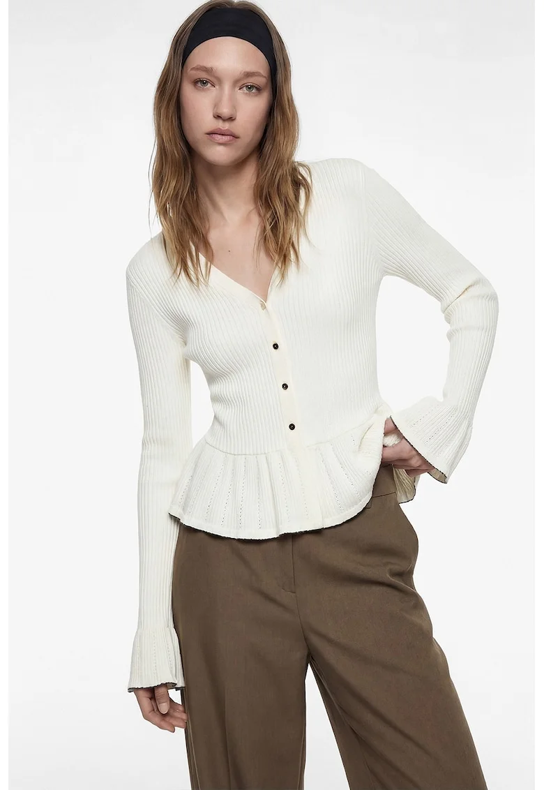Cardigan regular fit de bumbac, Crem