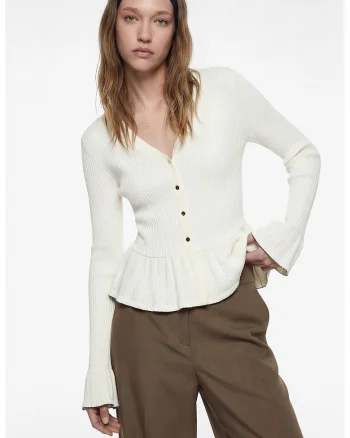 Cardigan regular fit de bumbac, Crem