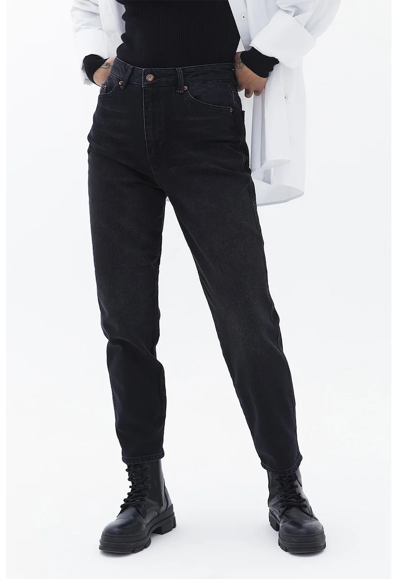 Blugi mom-fit cu model, Negru