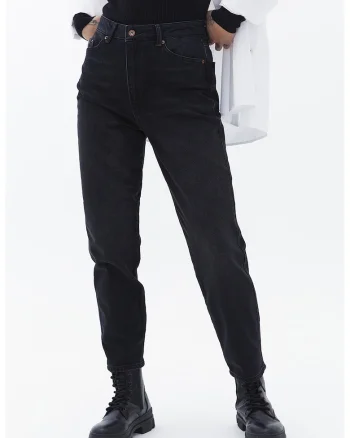 Blugi mom-fit cu model, Negru