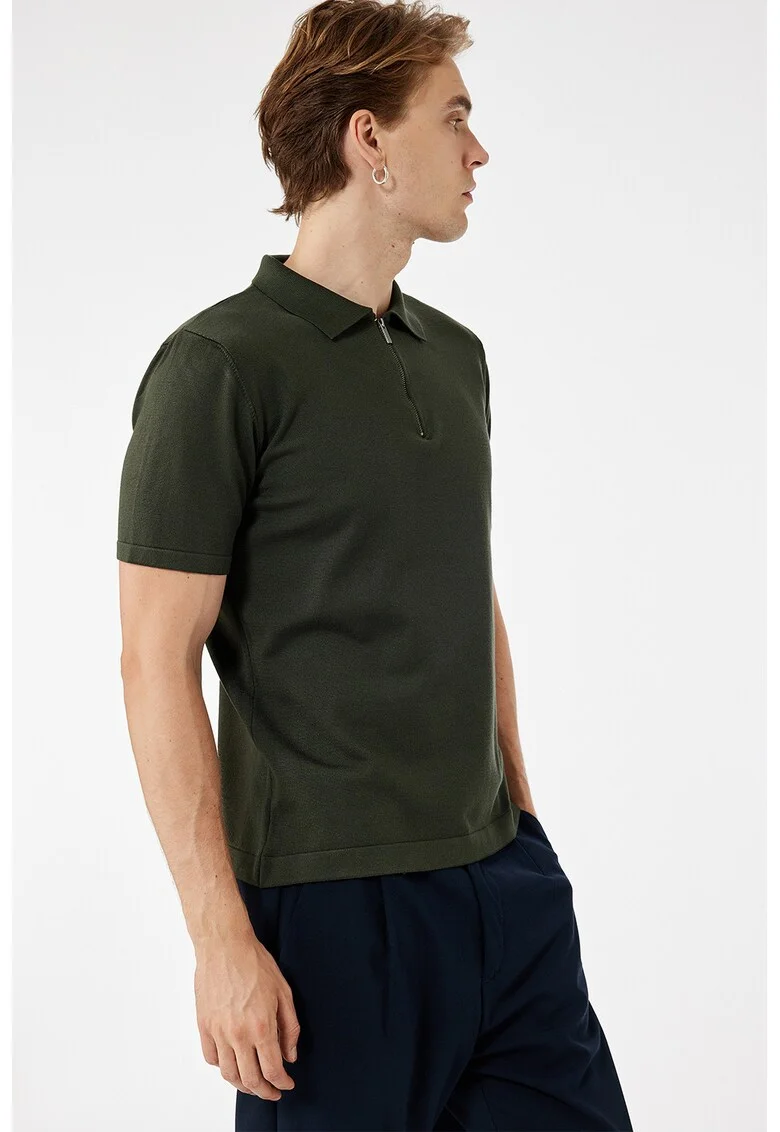 Tricou polo cu fermoar scurt
