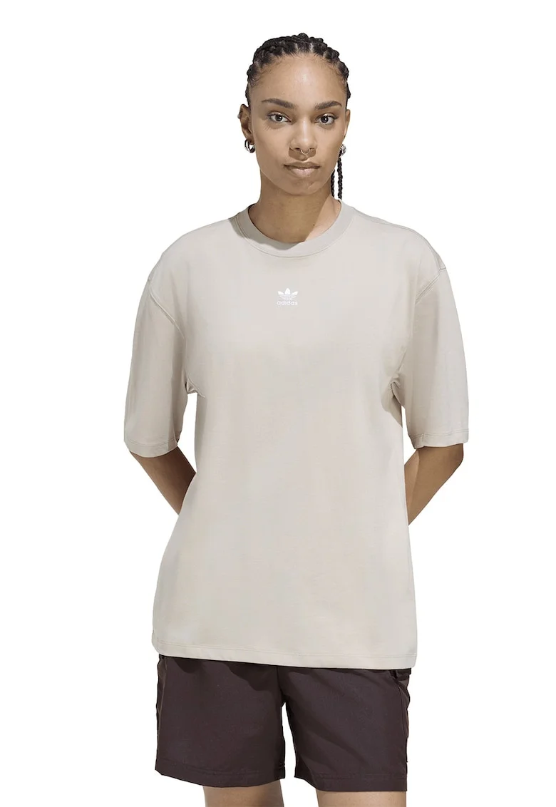 Tricou supradimensionat cu logo pe piept Essentials, Maro taupe deschis