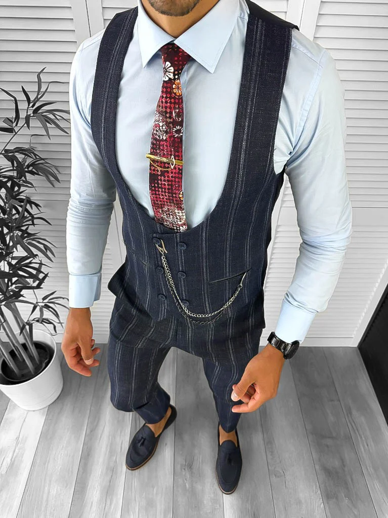 Vesta barbati eleganta slim fit bleumarin inchis B5517  O1-5.2