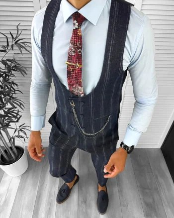 Vesta barbati eleganta slim fit bleumarin inchis B5517  O1-5.2