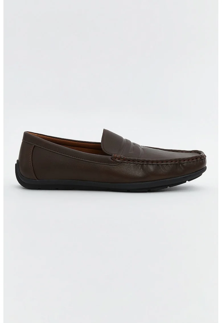 Pantofi loafer din piele ecologica cu model uni, Maro inchis