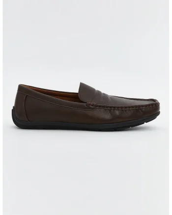 Pantofi loafer din piele ecologica cu model uni, Maro inchis