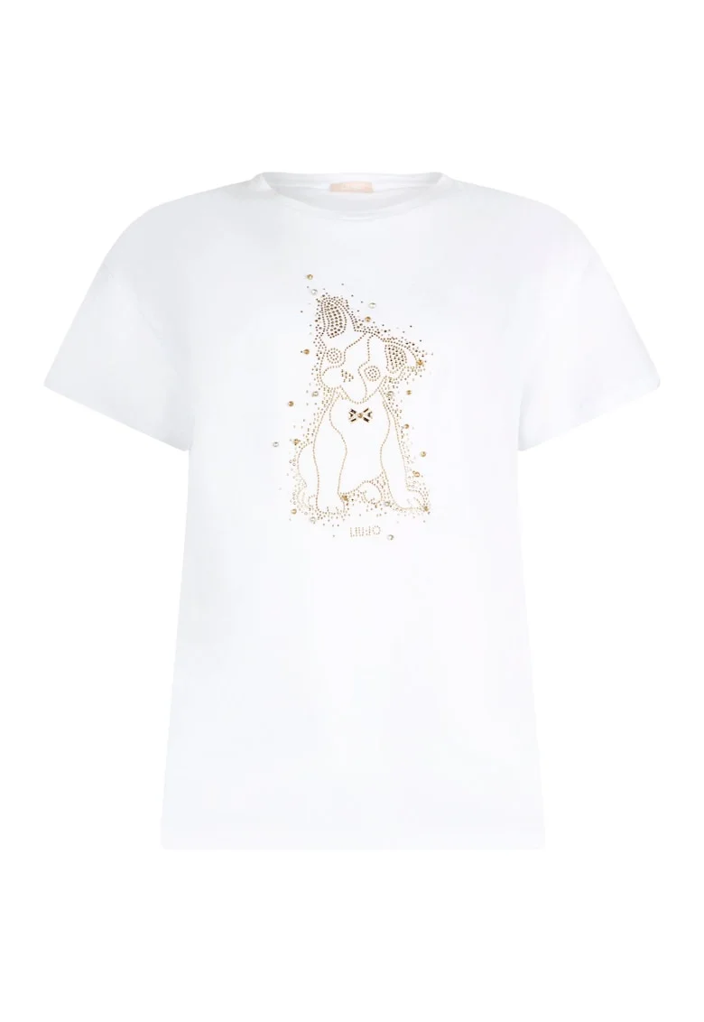 Tricou din bumbac cu aplicatie cu paiete, Alb
