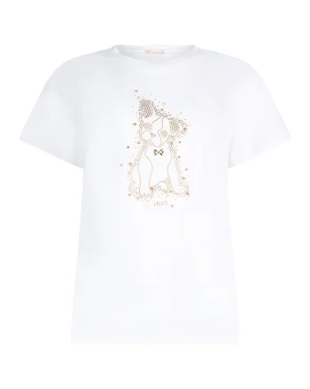 Tricou din bumbac cu aplicatie cu paiete, Alb