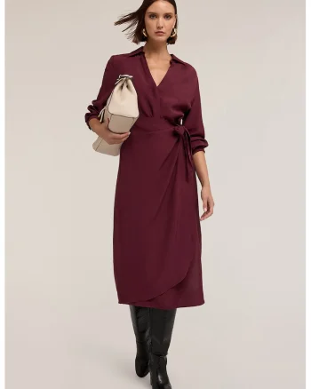 Rochie midi cu croiala petrecuta si decolteu in V, Rosu