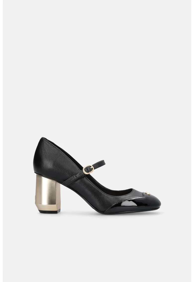 Pantofi Mary Jane de piele si piele ecologica, Negru