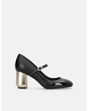 Pantofi Mary Jane de piele si piele ecologica, Negru