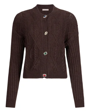 Cardigan din amestec de lana cu model torsade, Maro inchis